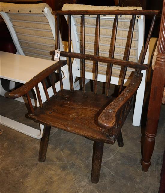 A 19th century Welsh primitive ash and elm armchair, W.63cm, D.50cm, H.88cm